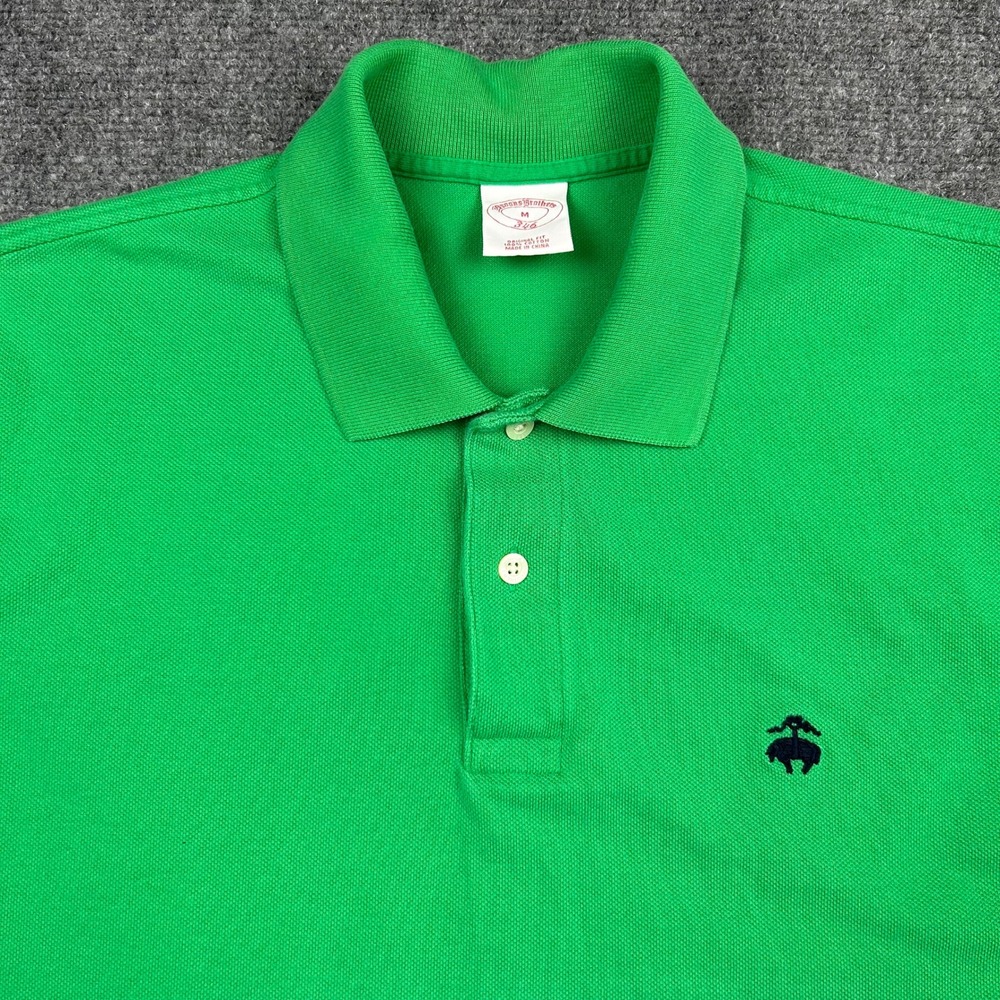 Brooks Brothers 346 Polo Shirt Mens M Green Short Sleeve Pique Original Fit Logo